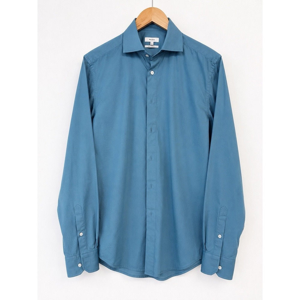 Reiss Jet Cotton Regular Fit Button Up Dress Shirt Teal Blue Men's Size L